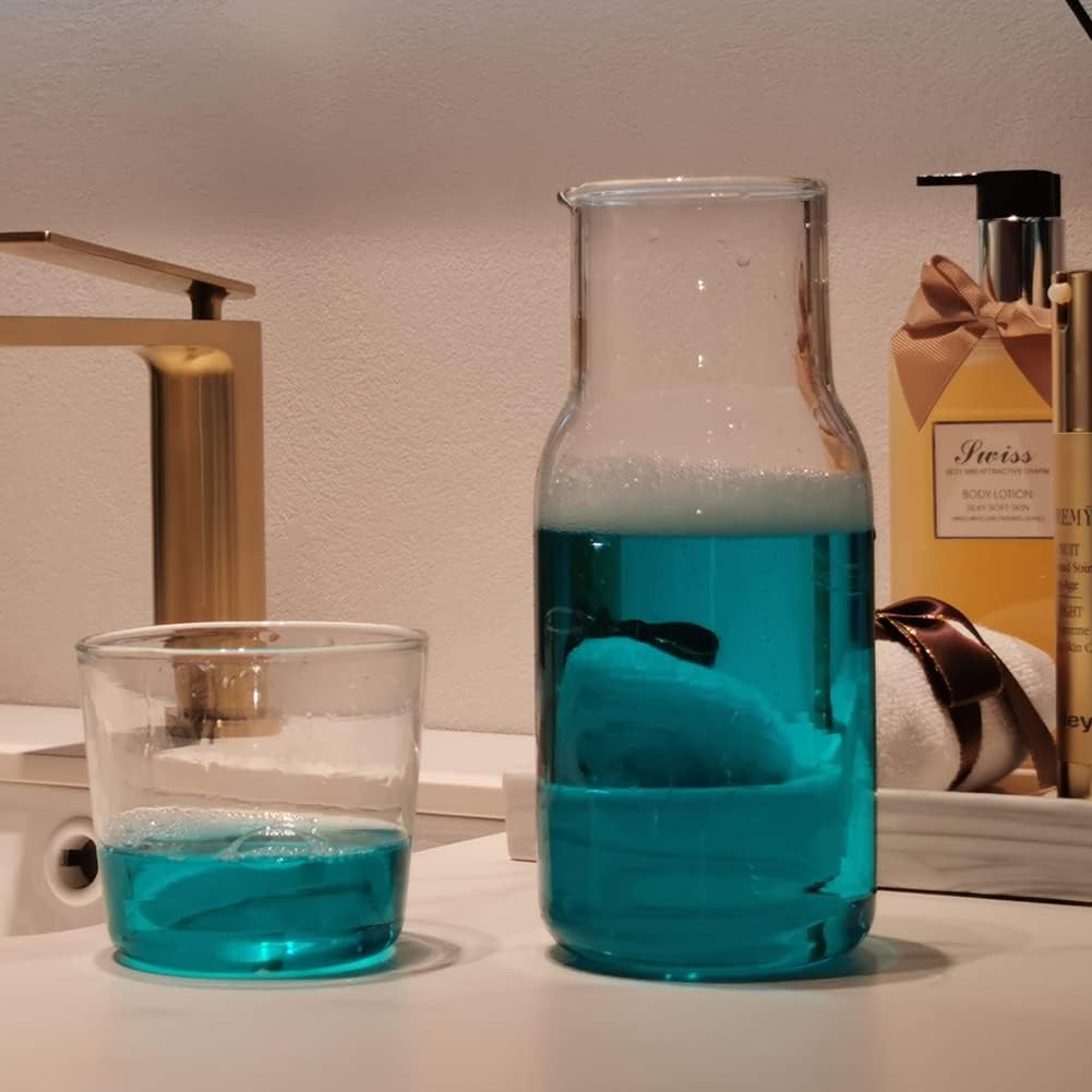 Set de Jarra de agua de 16.9 Oz y vaso de noche de 9 Oz. Cristal Acanalado.