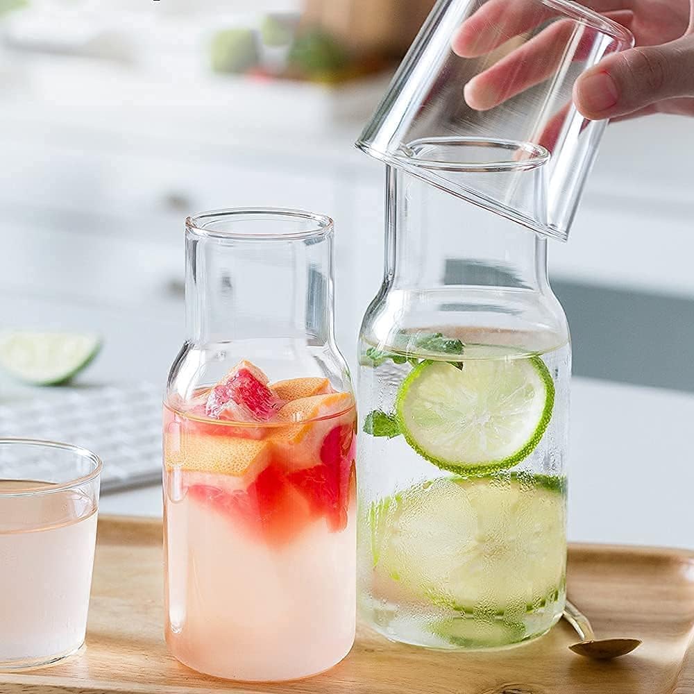 Set de Jarra de agua de 16.9 Oz y vaso de noche de 9 Oz. Cristal Acanalado.