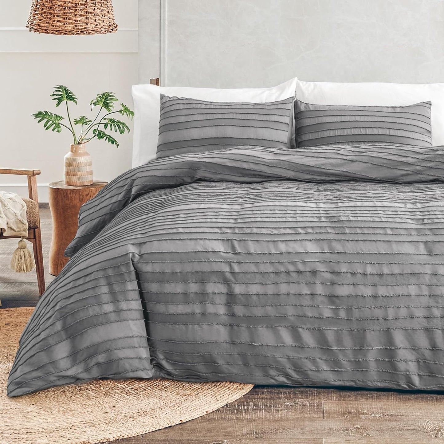 Juego de funda de edredón reversible de 2 piezas. Cama Sencilla. Gris Oscuro.